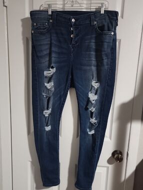 True Religion Womens Dark Blue Ripped Skinny Jeans